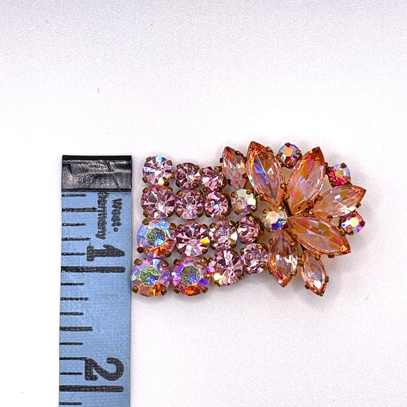 Western Germany Signed Vintage AB Pink Rhinestone Articulating Pin Brooch - Picture 5 of 10